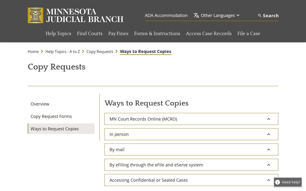 McLeod County civil docket in-person copy request channels