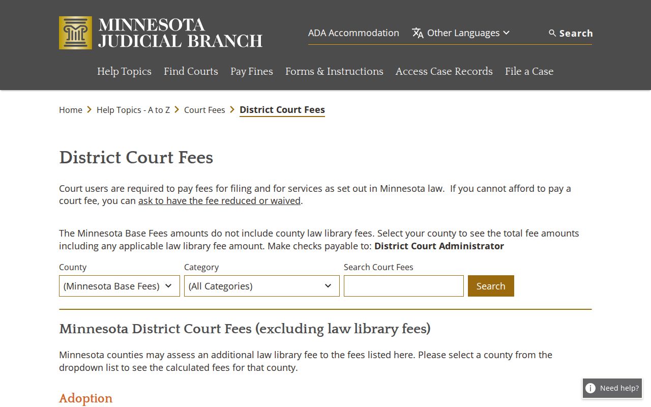 McLeod County civil docket statewide district fee record
