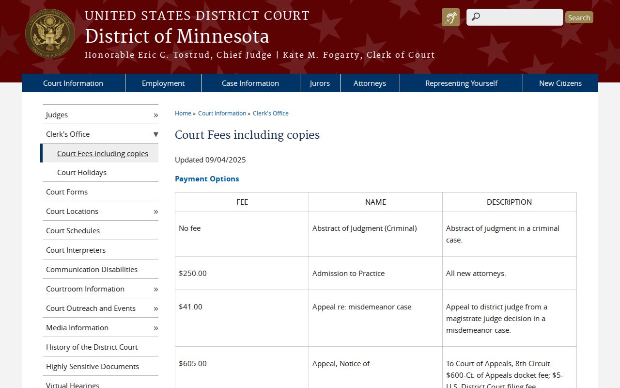 McLeod County criminal docket federal PACER fee record