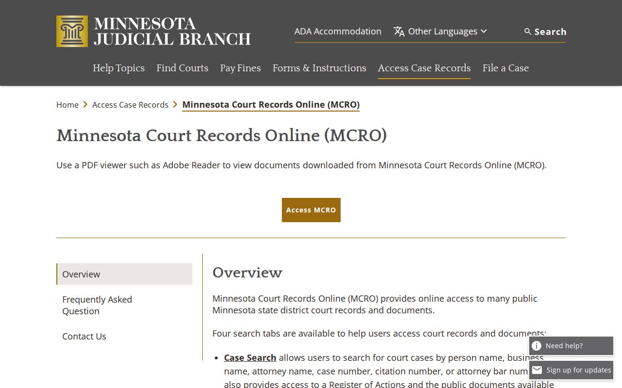 McLeod County court docket access through the MCRO court records service