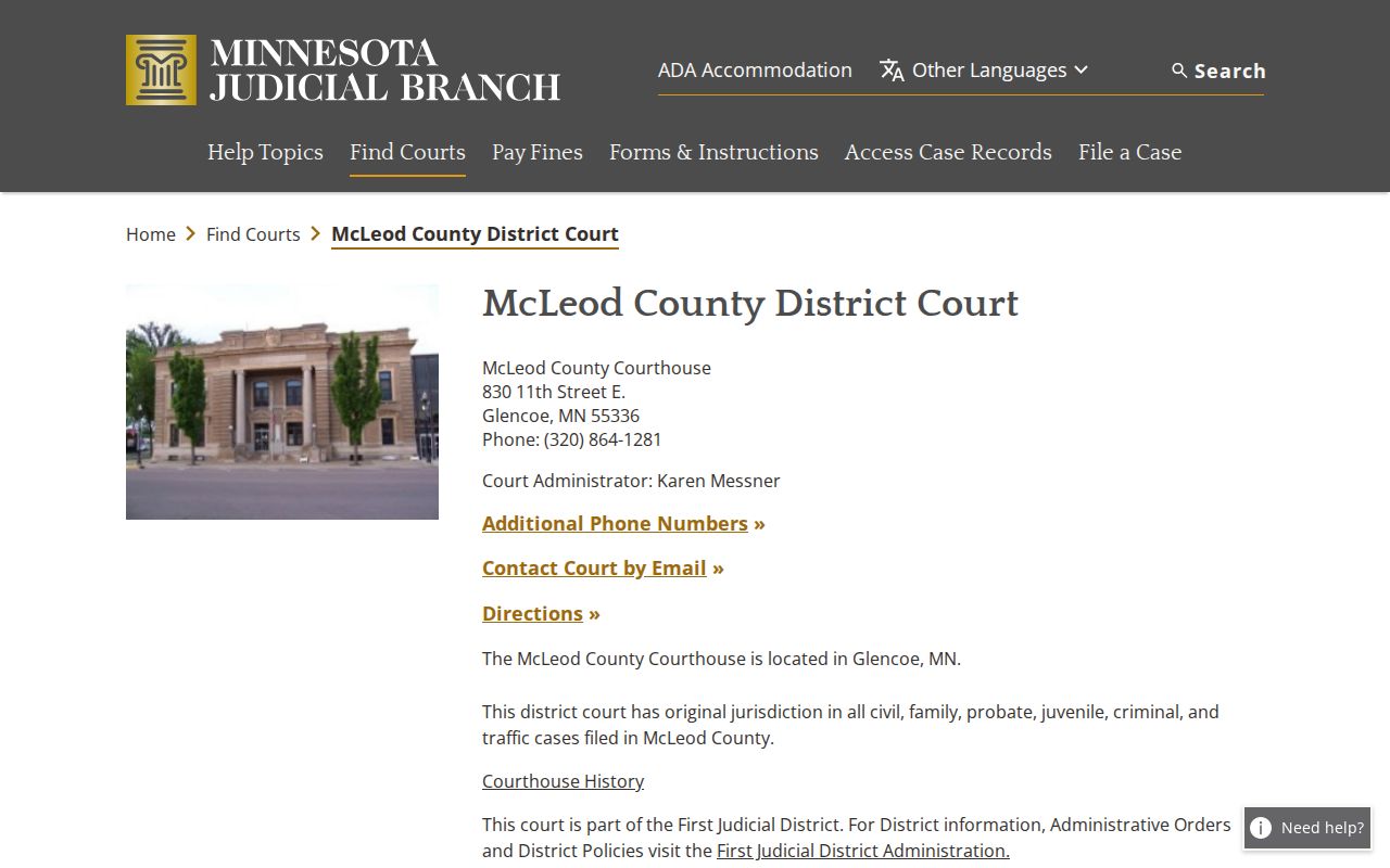McLeod County court docket records hub at the District Court
