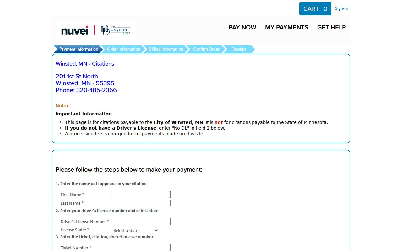 McLeod County traffic court records Winsted citation payment form
